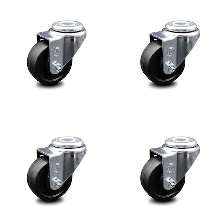 3 Inch Soft Rubber Wheel Swivel Bolt Hole Caster Set